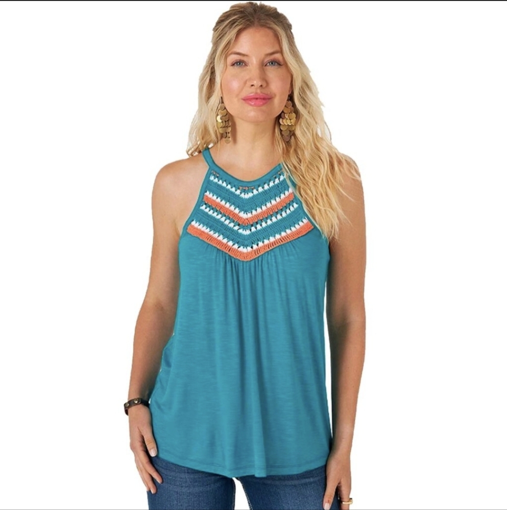 Wrangler Teal Embroidered Tank Top